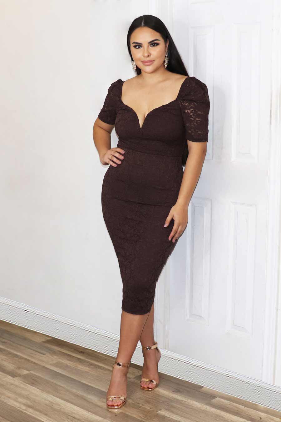 Rosalia Lace Dress Divas Plus Boutique M / Chocolate