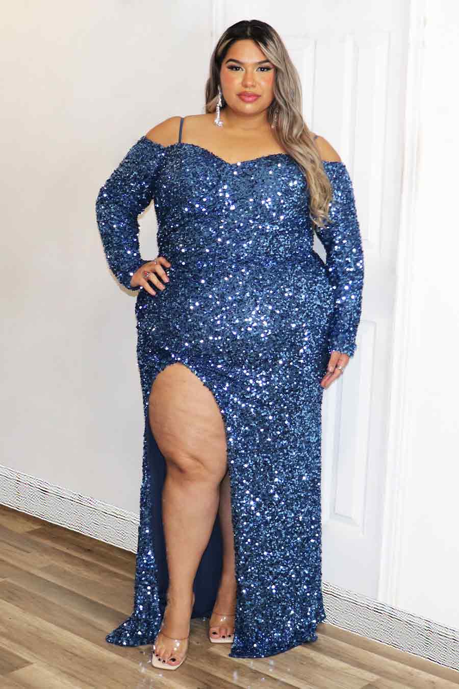 Nelsie Sequence Long Sleeve Dress Divas Plus Boutique 1XL / Copper