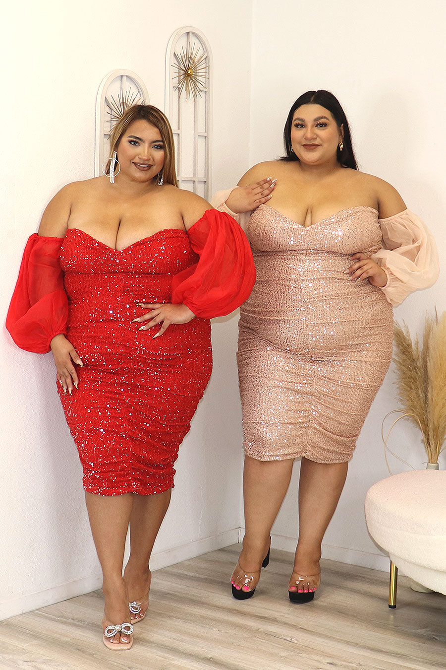 Letizia Sequins, Long Sleeves Sheer Dress Divas Plus Letizia Sequins, Long Sleeves Sheer Dress Divas Plus