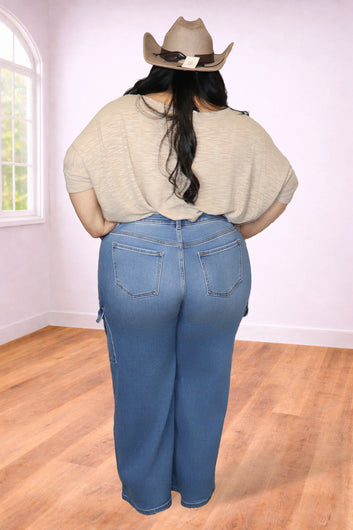 Plus Size High Waist Cargo Wide Leg Jeans | Divas Fashion Boutique