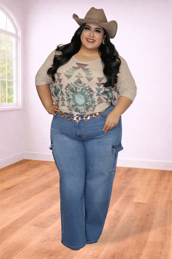Plus Size Western Graphic Oversized Blouse | Divas Fashion Boutique