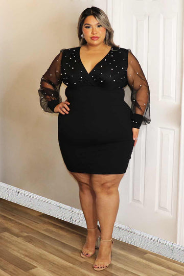 Tiana Pearls Long Sleeve Dress Divas Plus Boutique