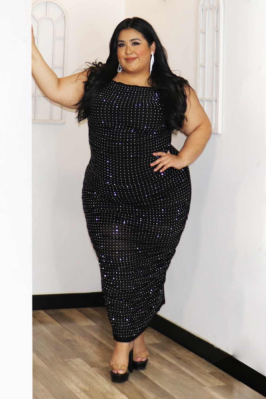 Amara Rhinestone Sheer Mesh Maxi Dress Divas Plus Boutique