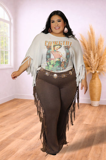 Plus Size Western Cowgirl Graphic Fringe Top | Divas Fashion Boutique
