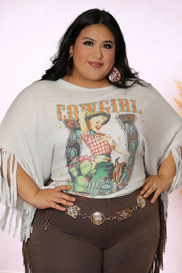 Plus Size Western Cowgirl Graphic Fringe Top | Divas Fashion Boutique