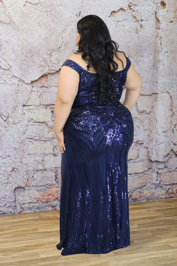 Plus Size Sequin Off Shoulder Slit Maxi Dress | Divas Fashion Boutique