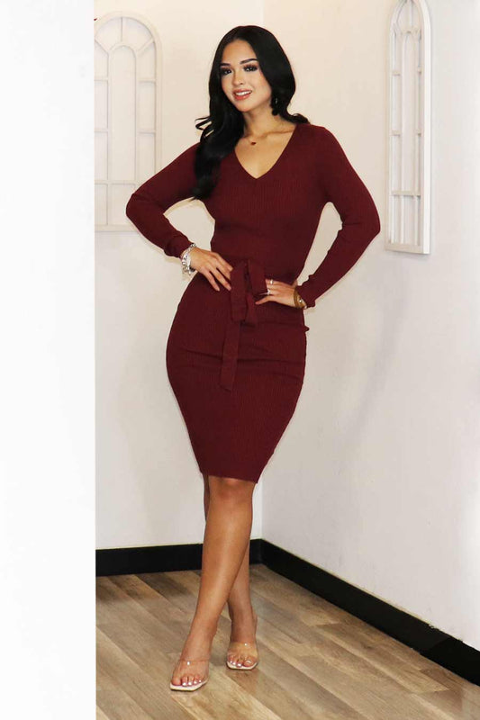 Nerea Tie-Front Midi Sweater Dress Divas Plus Boutique