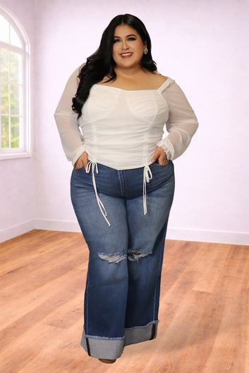 Plus Size Ruched Mesh Sleeve Top | Divas Fashion Boutique