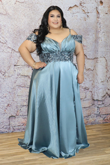 Plus Size Embellished Lace Satin A-Line Maxi Dress | Divas Fashion Boutique