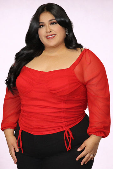Plus Size Ruched Mesh Sleeve Top | Divas Fashion Boutique