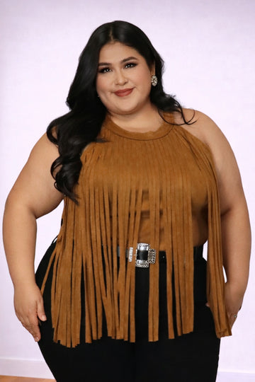 Plus Size Brown Fringe Halter Top | Divas Fashion Boutique