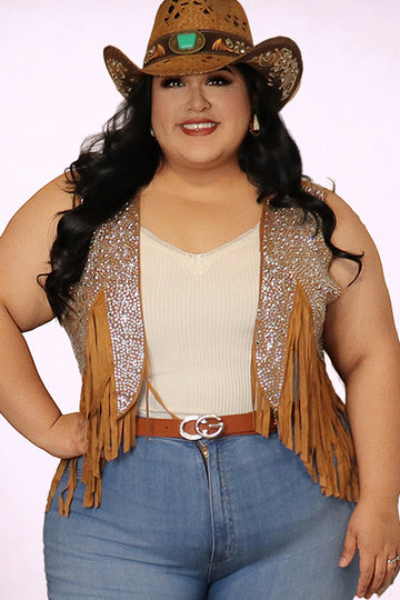 Plus Size Fringe Sequin Western Vest | Divas Fashion Boutique