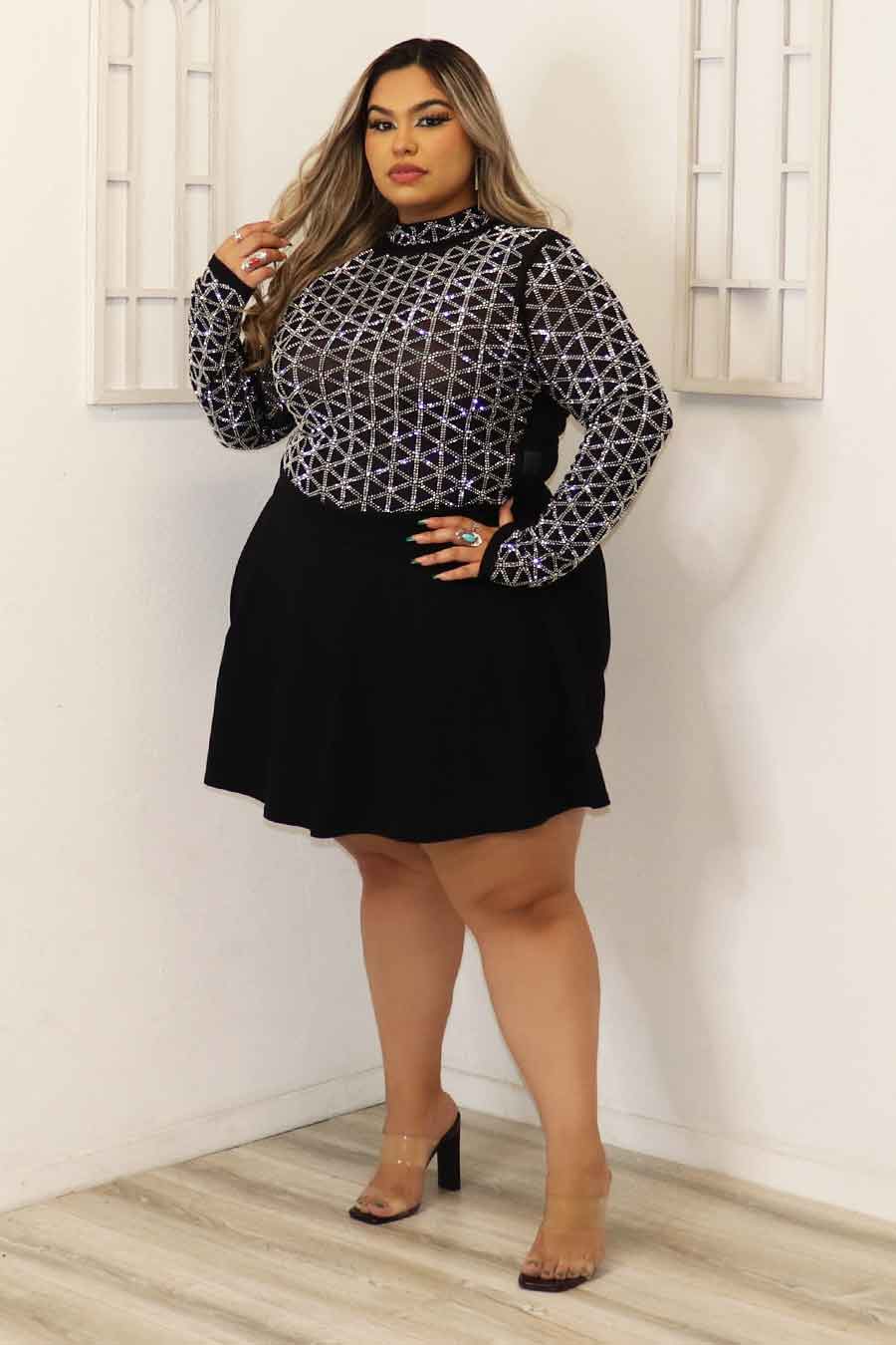 Beida Rhinestone Long Sleeve Top Divas Plus