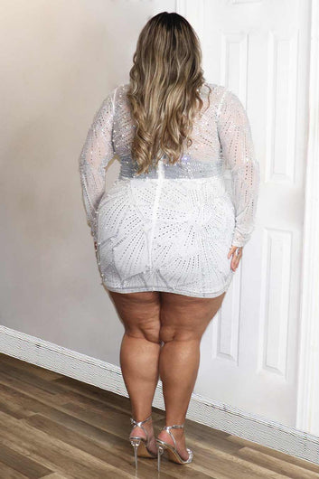 Ariche Rhinestone/Pearl Long Sleeve Mini Dress Divas Plus Boutique
