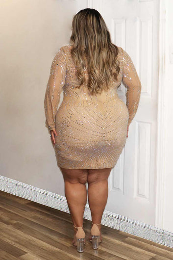 Jaqui Long Sleeve Rhinestone  Dress Divas Plus