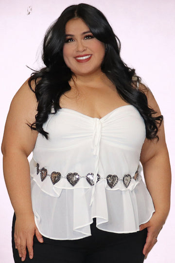 Plus Size Sheer Peplum Top Heart Detail | Divas Fashion Boutique